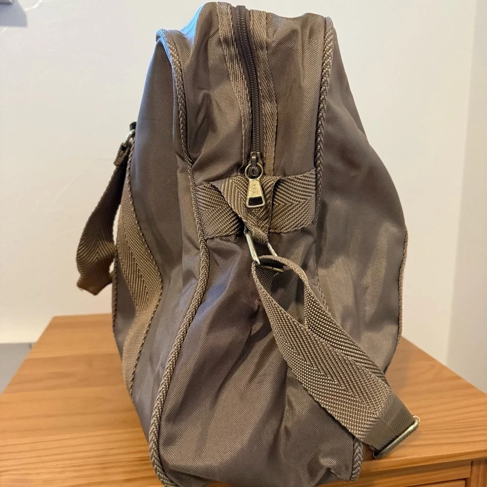 Vintage Pierre Cardin Tan Nylon Duffel Travel Bag with Shoulder Strap